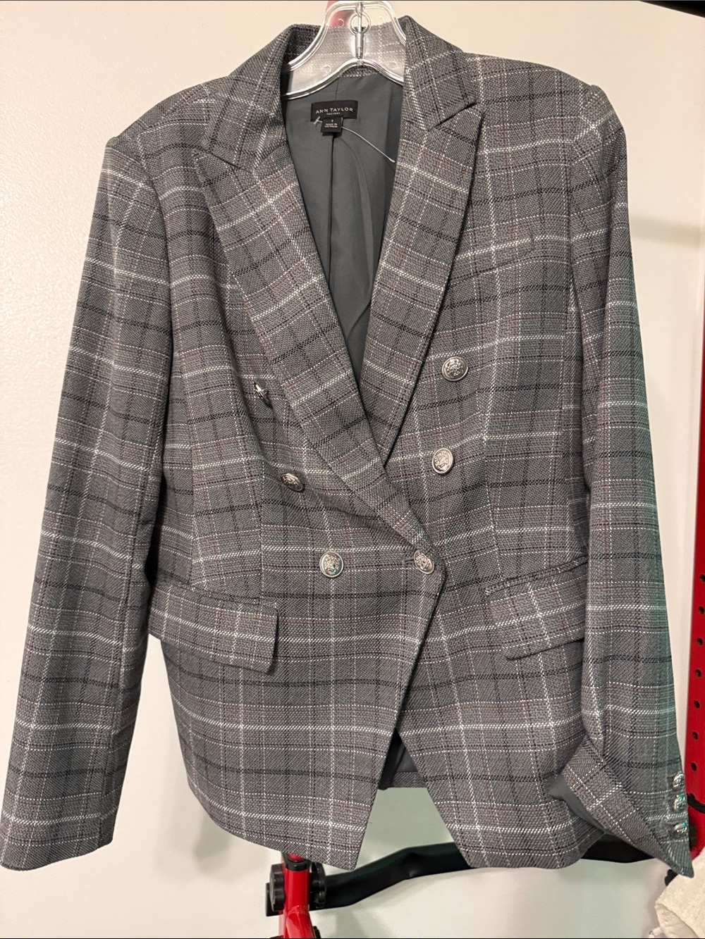 Ann Taylor Gray Plaid Double-Breasted Sport Coat